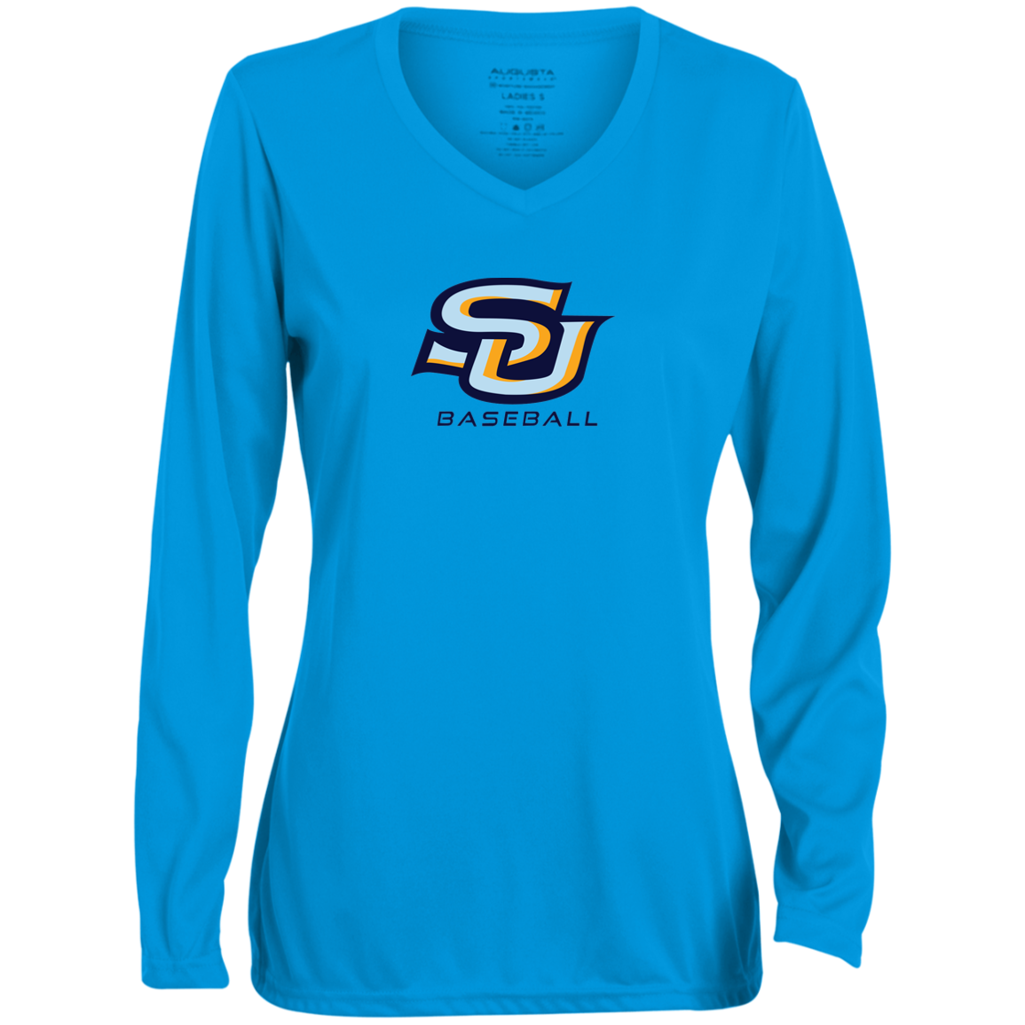SU Baseball navy 1788 Ladies' Moisture-Wicking Long Sleeve V-Neck Tee