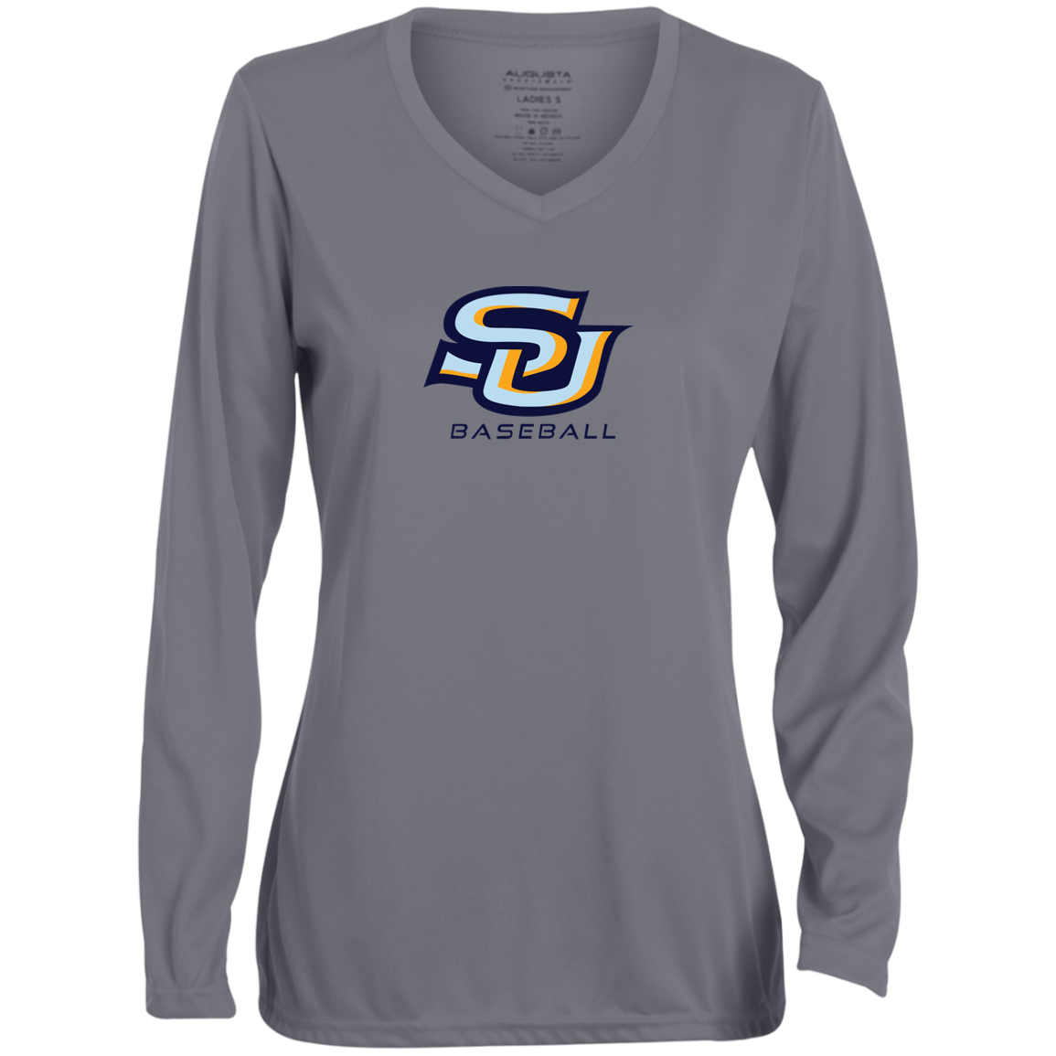 SU Baseball navy 1788 Ladies' Moisture-Wicking Long Sleeve V-Neck Tee