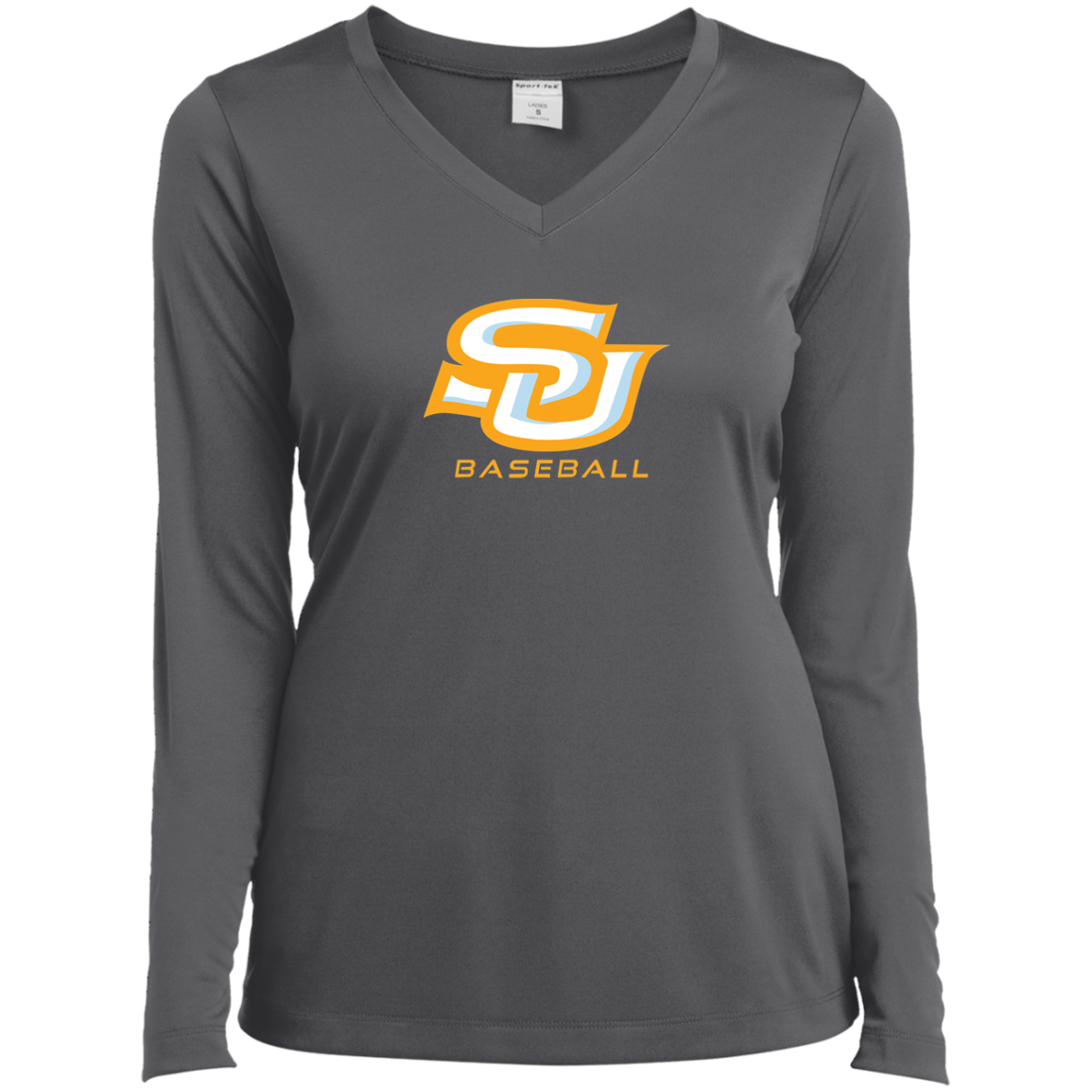 SU Baseball Gold LST353LS Ladies’ Long Sleeve Performance V-Neck Tee
