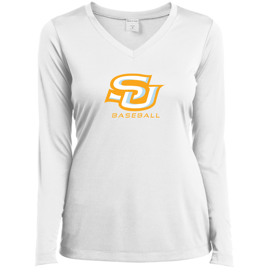 SU Baseball Gold LST353LS Ladies’ Long Sleeve Performance V-Neck Tee